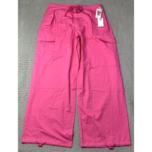 New Good American  Parachute  Pants Womens Medium Baggy Pink Cargo Pants NWT